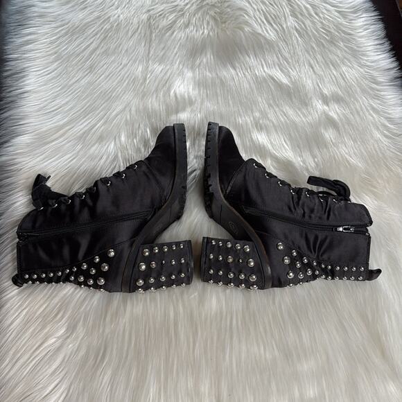 Laundry Black Satin Silver Studded Motto Boots - Picture 6 of 9